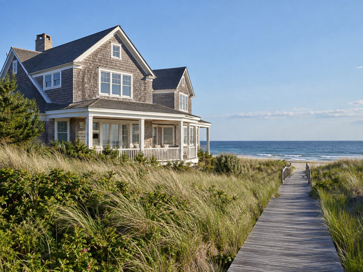 Southampton dune-side house with boardwalk to the beach