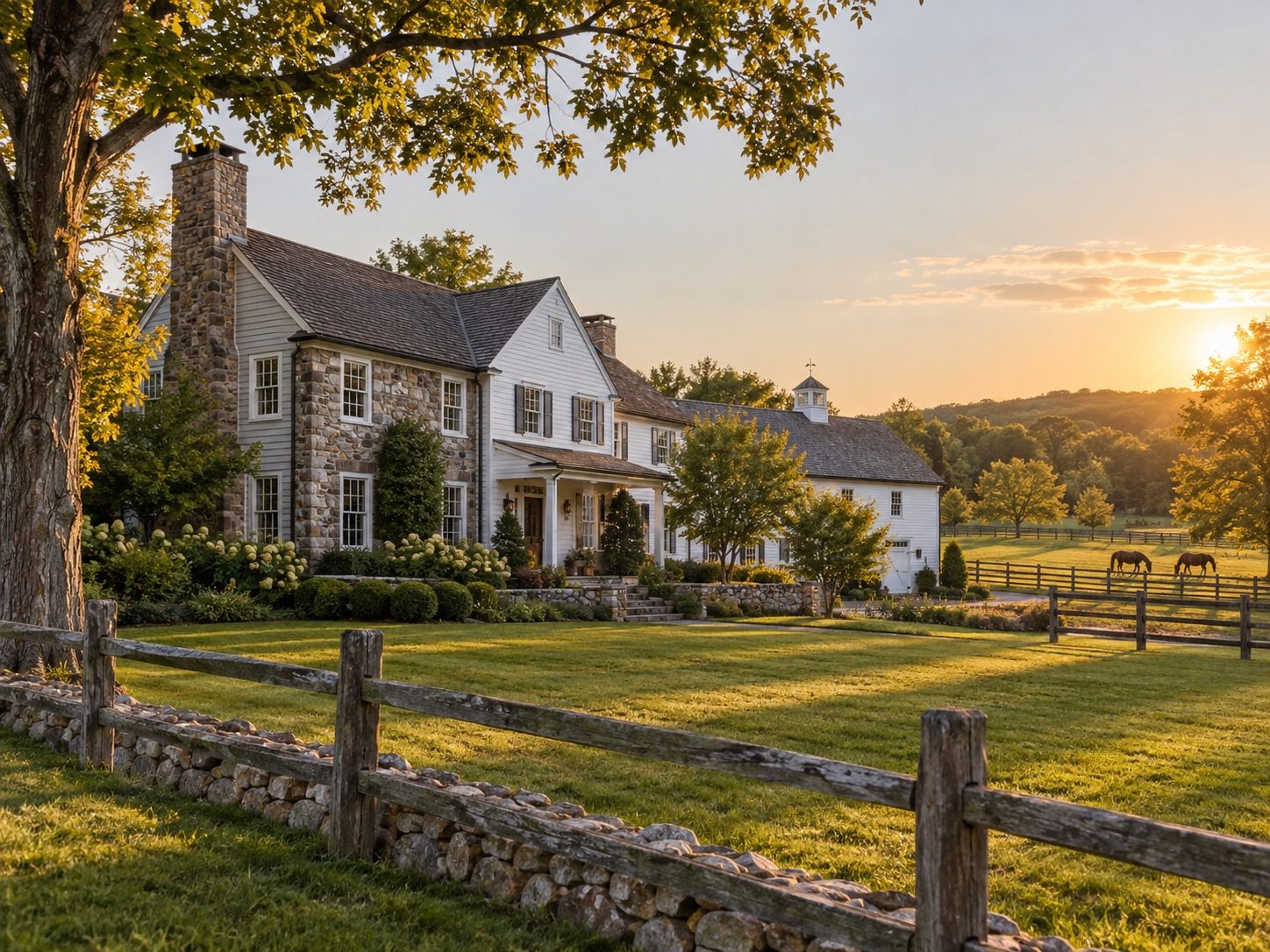 Bedford horse-country residence with fieldstone walls