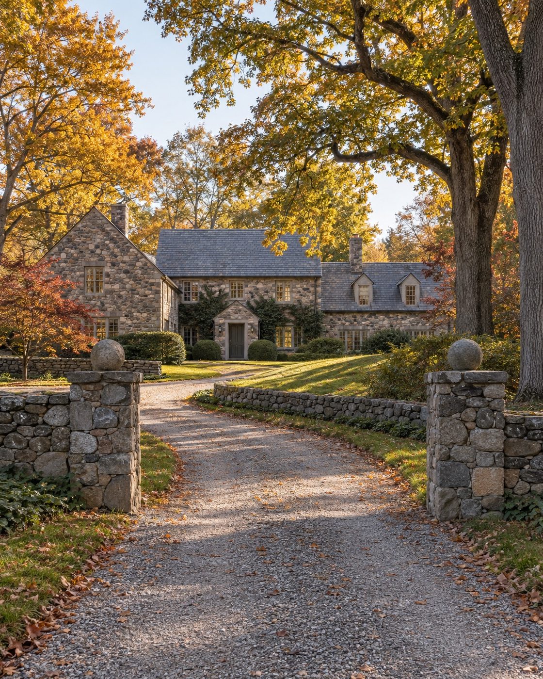 Stone and slate country estate, Bedford, New York